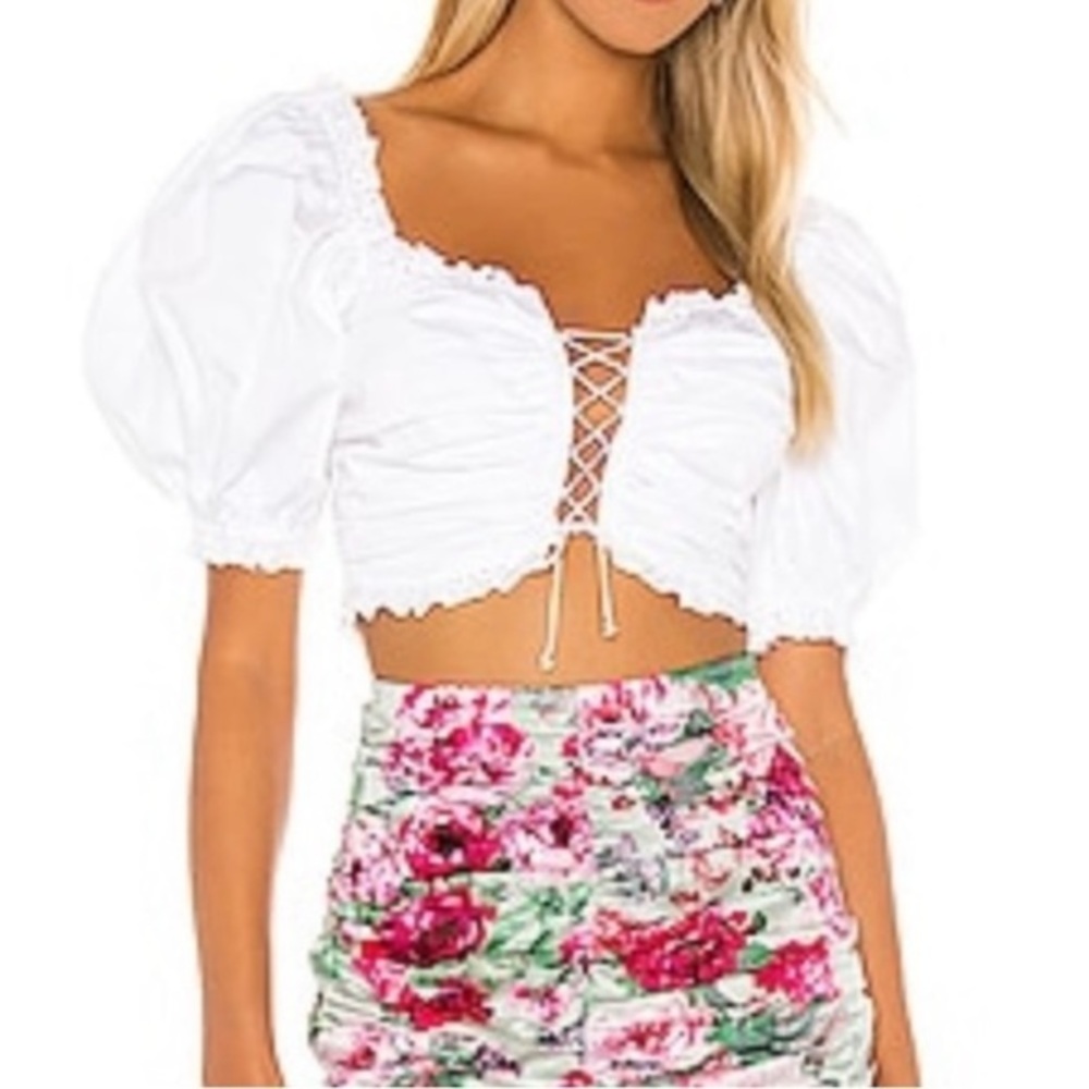 For Love And Lemons White Puff Sleeve Top
